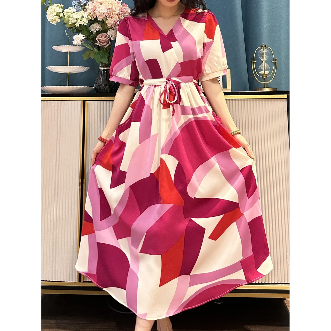 【商场高货】浪莎 绯红梦幻时尚气质印花收腰女装连衣裙6192