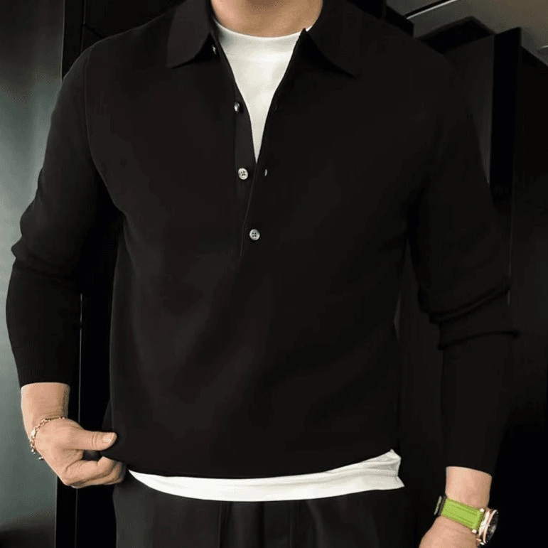 秋冬季新款男士硬汉风长袖纯色翻领针织衫时尚百搭微阔休闲上衣潮