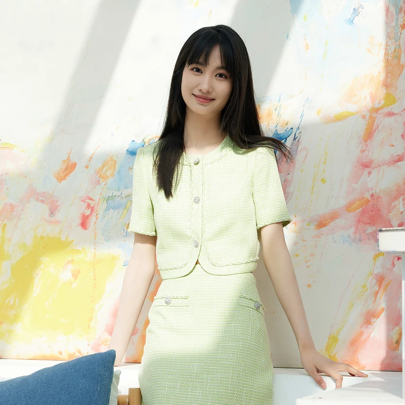 LIME【璀璨之约】23夏季新款百搭花呢套装上衣叶绿色LMEB4BWJK108