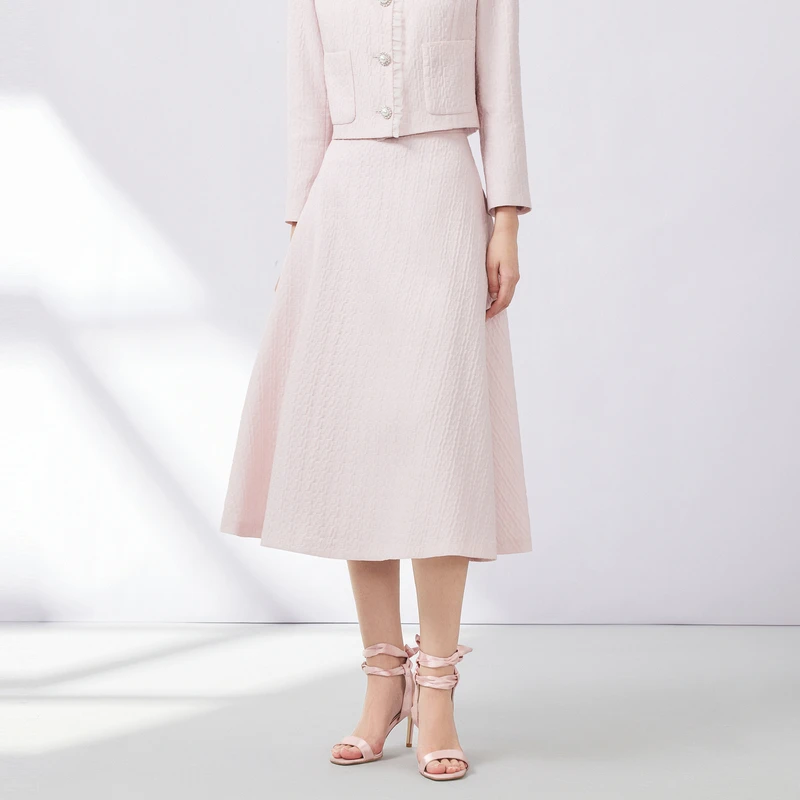 LIME/莱茵【鎏金派对】秋季优雅香风梭织半裙淡粉色LMFC7AWSK102