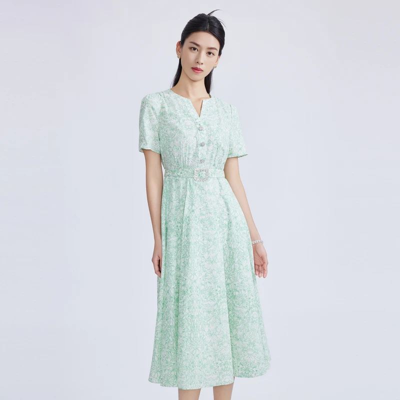 LIME/莱茵【旖旎夏日】夏季商场同款印花连衣裙本白色LMFB4BWOP909