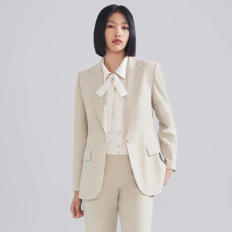 LIME/莱茵【摩登都市】24春新款休闲西装气质浅米色LMFADBWJK604