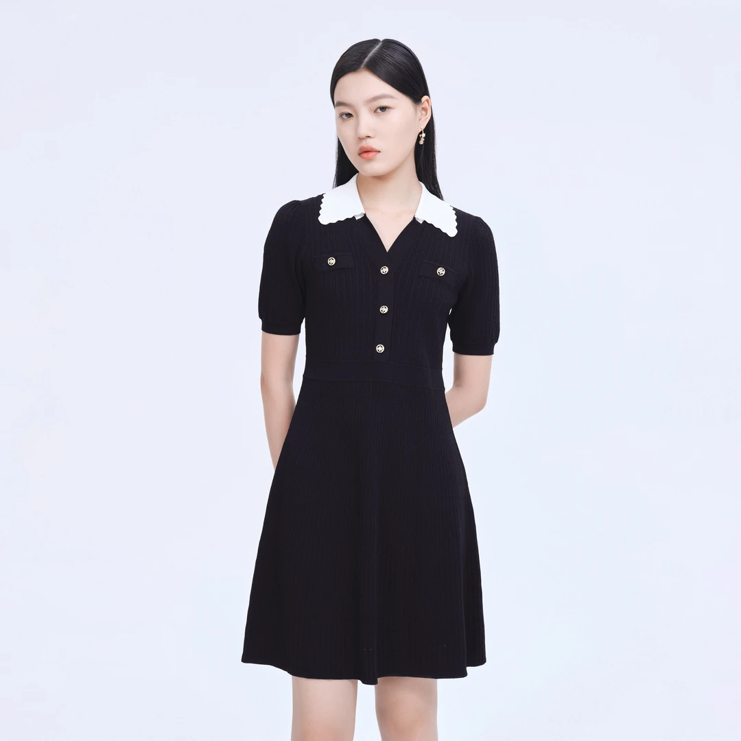 【成都奥莱专属】莱茵针织连衣裙黑色LMDB3CKOPW01