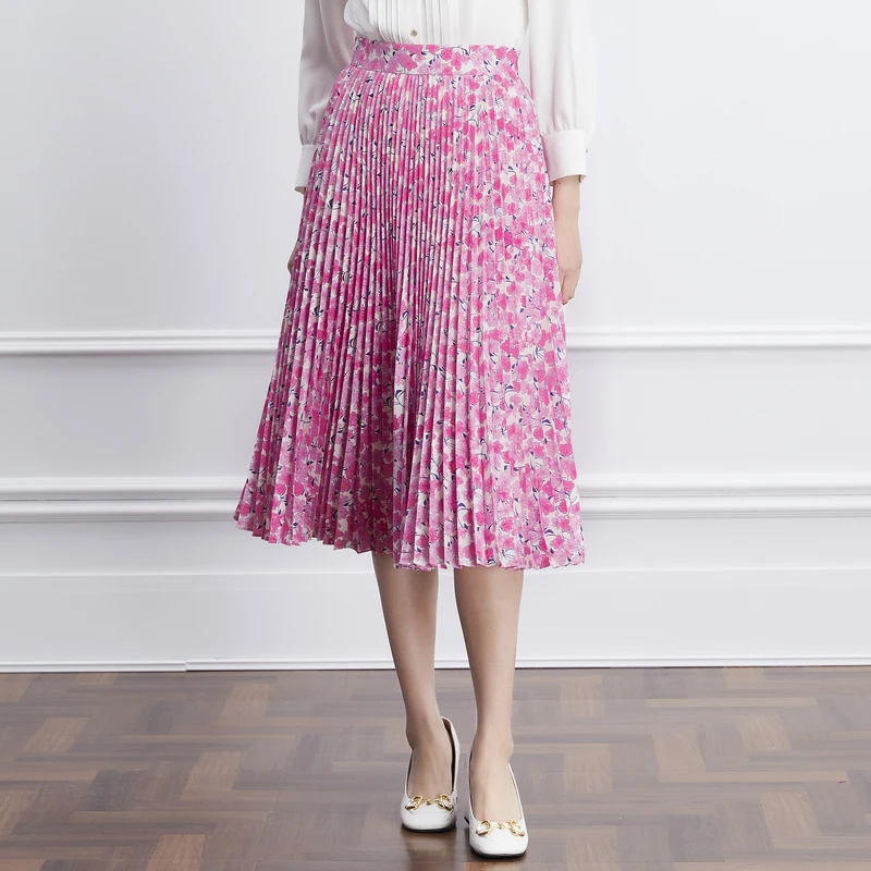 LIME/【春日樱花】早春新款/百褶显瘦半裙亮粉色LMEADBWSK002