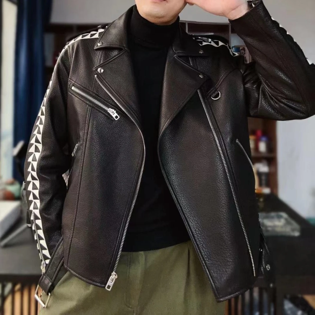 潮流小众新设计时尚男装休闲个性机车男士修身皮衣外套青年潮帅气