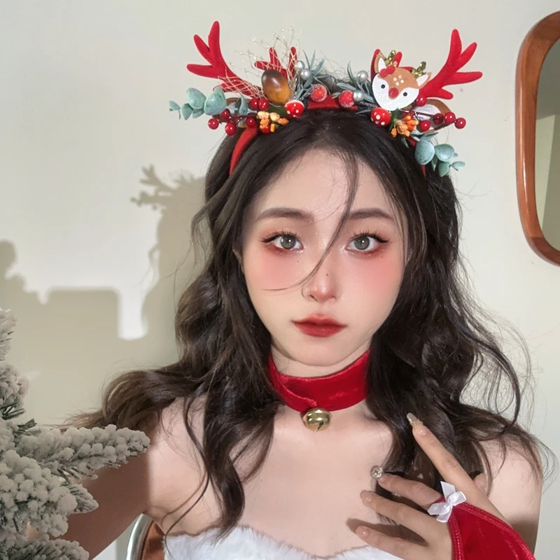 可爱小鹿圣诞头饰发箍女森系廲鹿角头箍圣诞节日礼物拍照装扮发饰