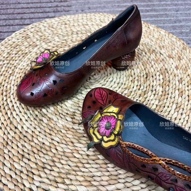 【欣姐原创】重工复古花朵镂空鞋（35-40码）