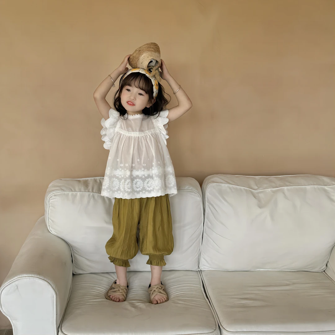 女童洋气冰丝防蚊裤纯色夏季薄款宽松洋气女孩夏款甜美