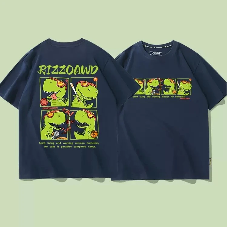 新款夏季短袖t恤男卡通恐龙印花t恤男宽松纯棉体恤男女同款半袖女