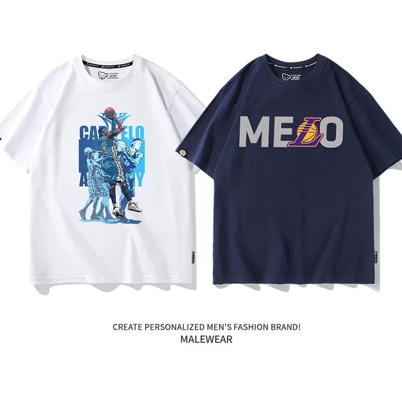 新款潮流湖人7号安东尼短袖t恤男训练衫纯棉半袖大码夏季宽松休闲