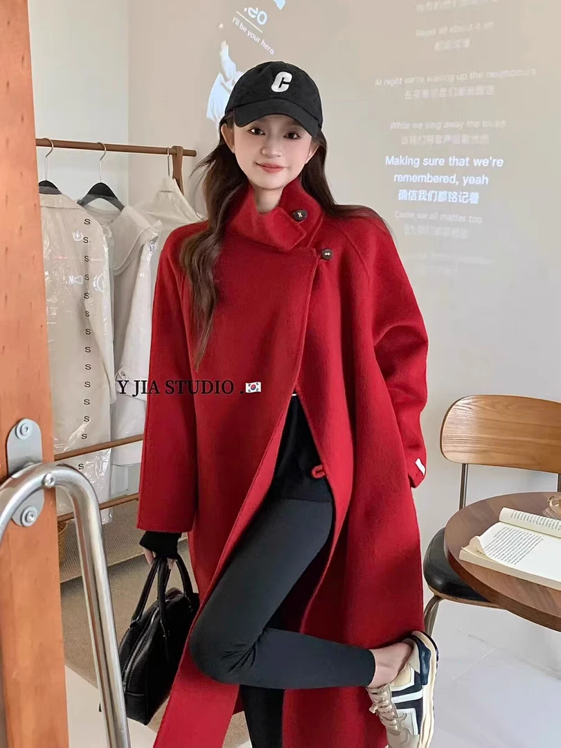 双面羊毛中长款2023年秋冬新款气质百搭长毛外套