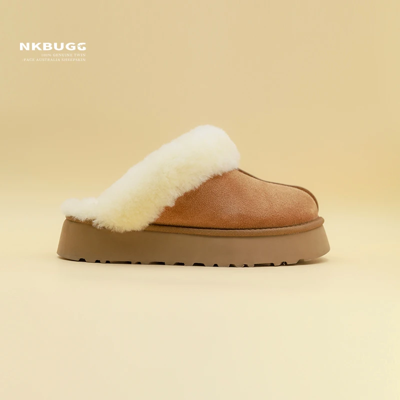 【NKBUGG】厚底星拖皮毛一体休闲舒适经典圆头毛绒包头拖1122550