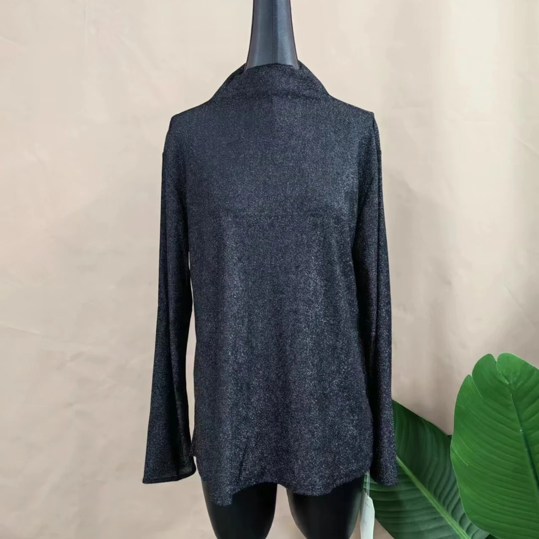 妙唐时尚大码休闲百搭半高领黑色长袖弹力女士打底衫1579薄薄早