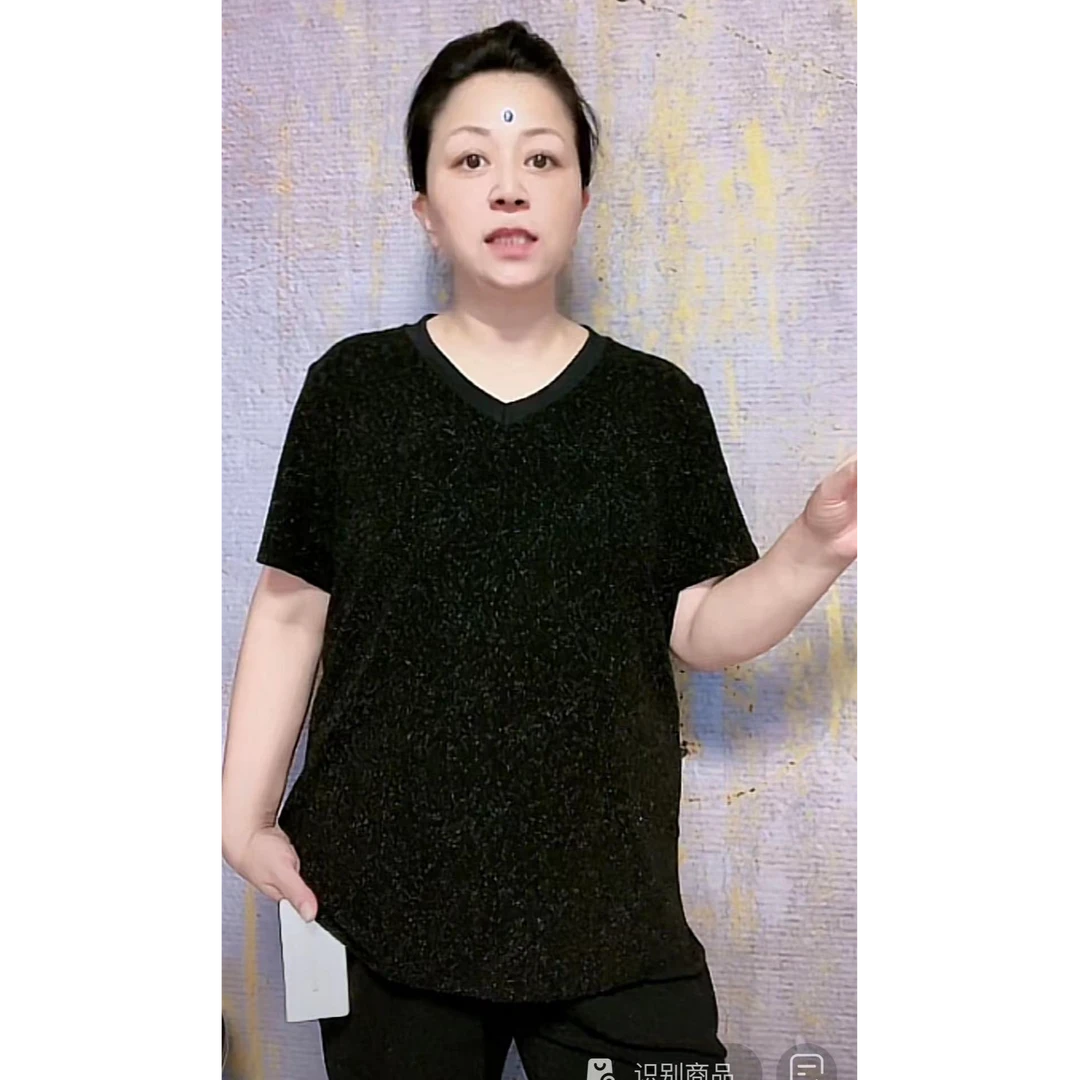 妙唐亮丝时尚大码新款弹力女士上衣3049S黑蜘蛛（短袖）