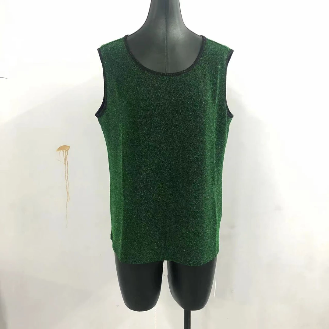 妙唐亮丝时尚大码新款弹力大码女士圆领背心2667-36绿色