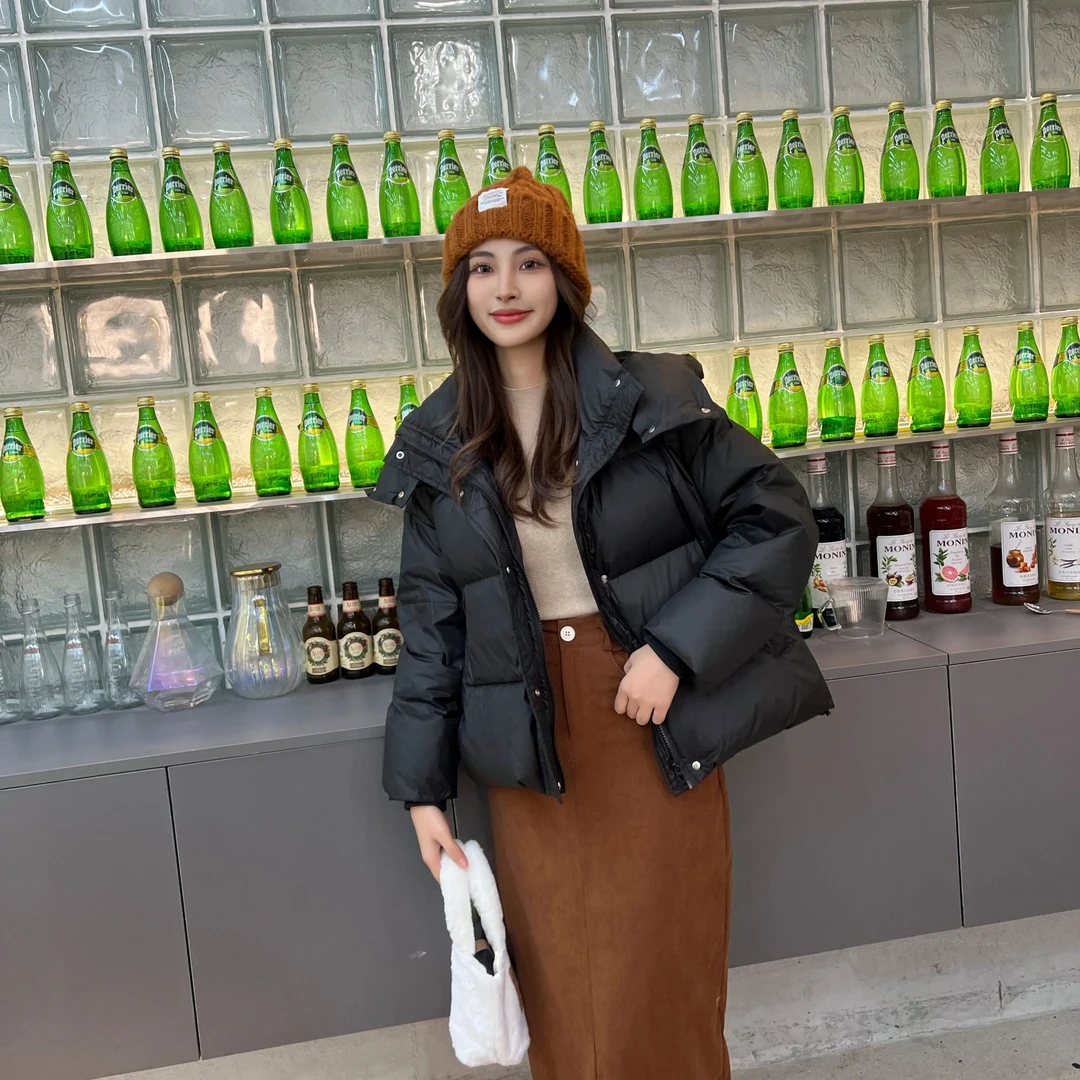 年后清货连帽保暖加厚女款可拆卸百搭宽松白鸭绒羽绒服时尚韩版