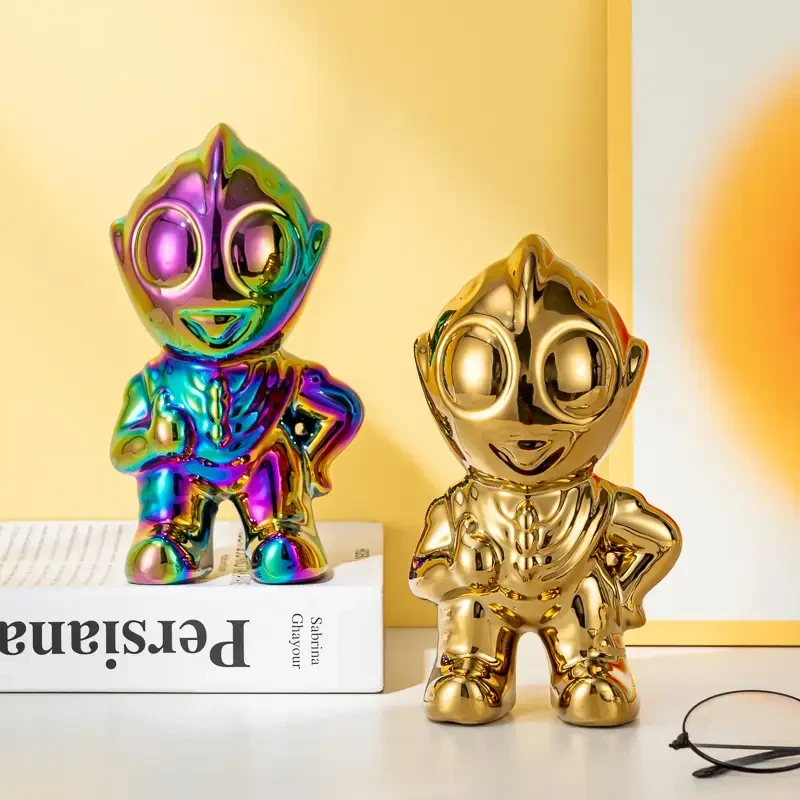 渐变色奥凸曼手办陶瓷娃娃轻奢电视柜摆件19CM千呼万唤始出来电镀