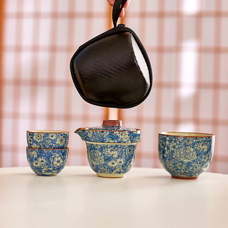 岑汝青花黄玉汝窑龙蛋壶主人杯旅行茶具家用泡茶器家用客厅陶瓷