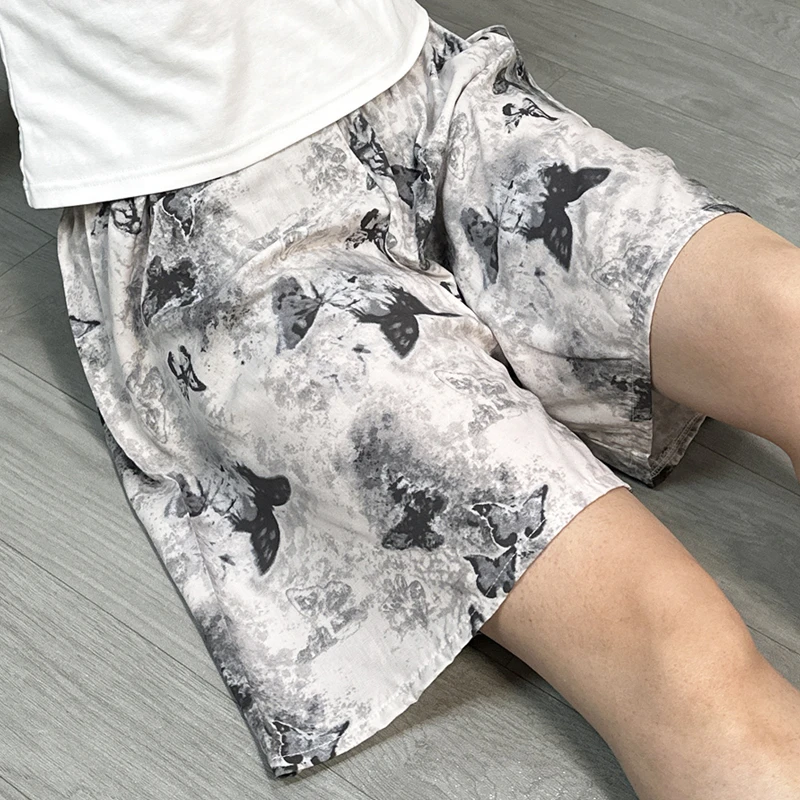 新中式可外穿女宽松棉绸短裤人造棉五分裤休闲薄款大码显瘦沙滩裤