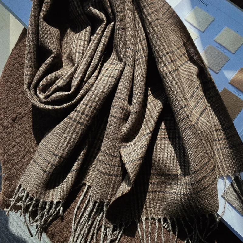 Childe Yao【绵煦暖阳】绵羊毛格子围巾女冬季长款流苏围脖ZWJ31055