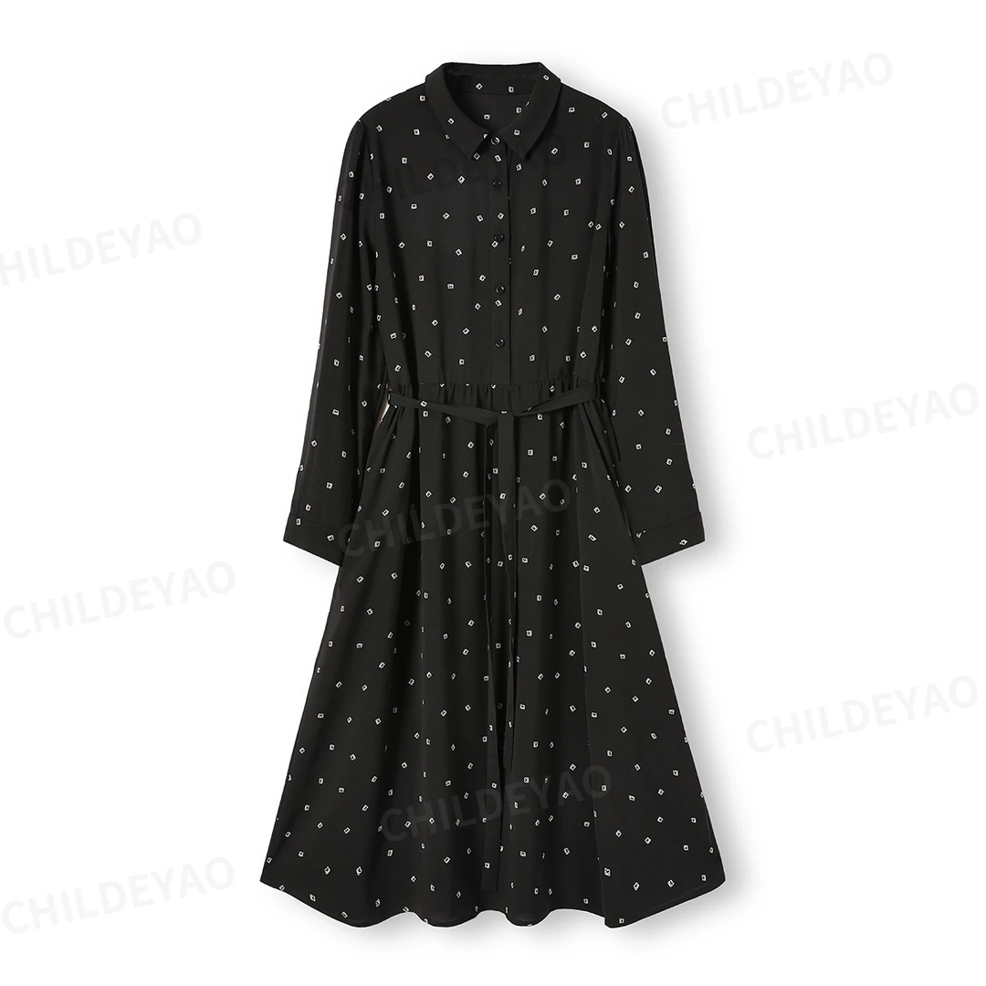 Childe Yao『情书』气质小翻领黑裙系带连衣裙A4171