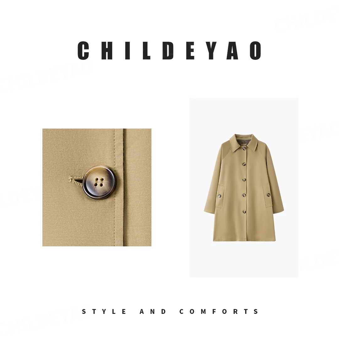 Childe Yao时尚百搭时髦立体廓型风衣外套女翻领简约廓形外套007