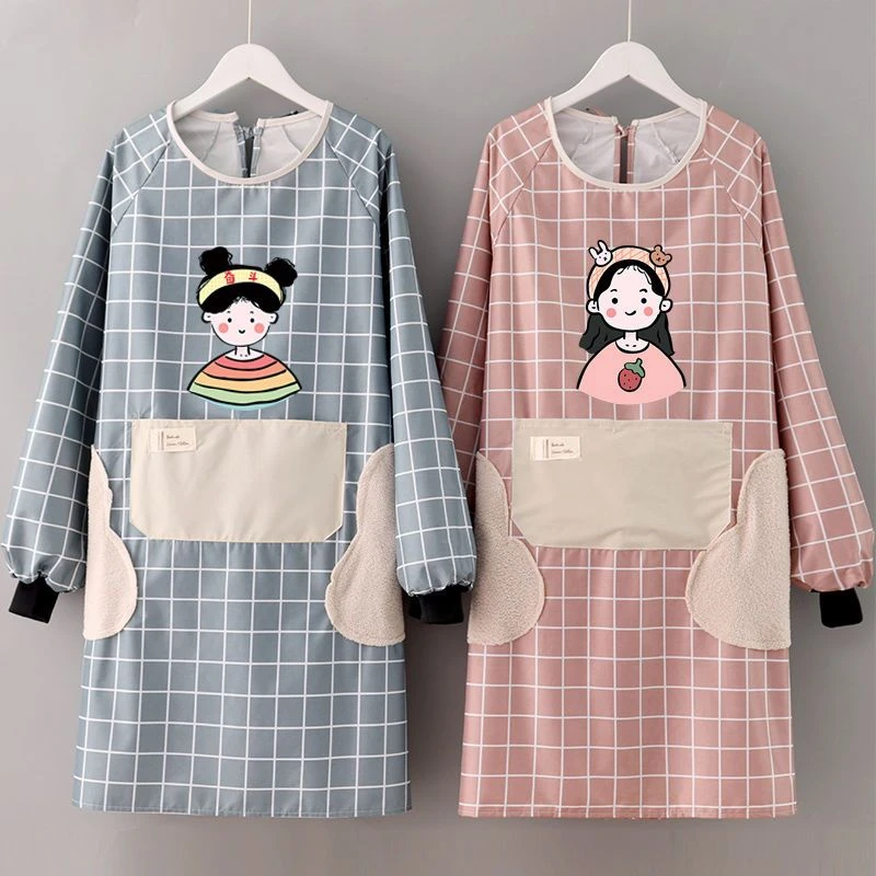 新款可爱洋气防水围裙女长袖秋冬日系罩衣上班工作服厨房做饭定制