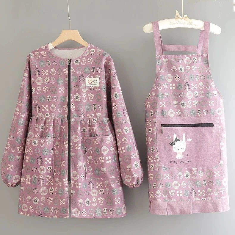 长袖罩衣厨房家用做饭围裙防油污耐磨上班工作正穿外套干活围腰女