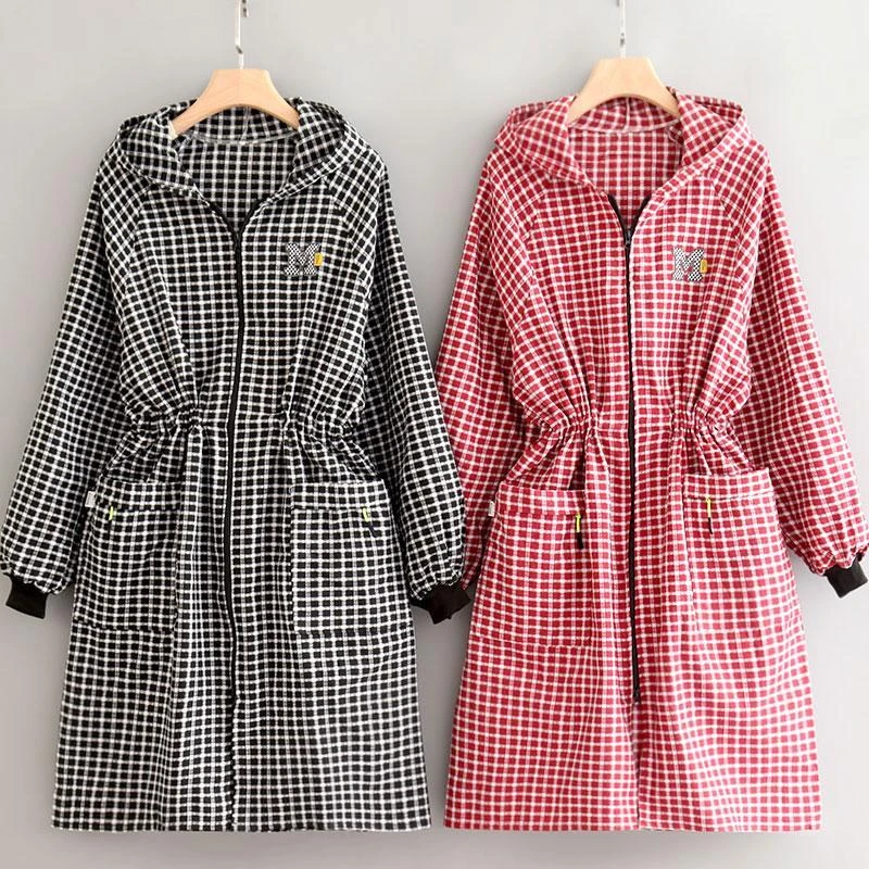 加肥加长围裙外套做饭厨房外穿罩衣工作服上班干活耐磨布料透气女