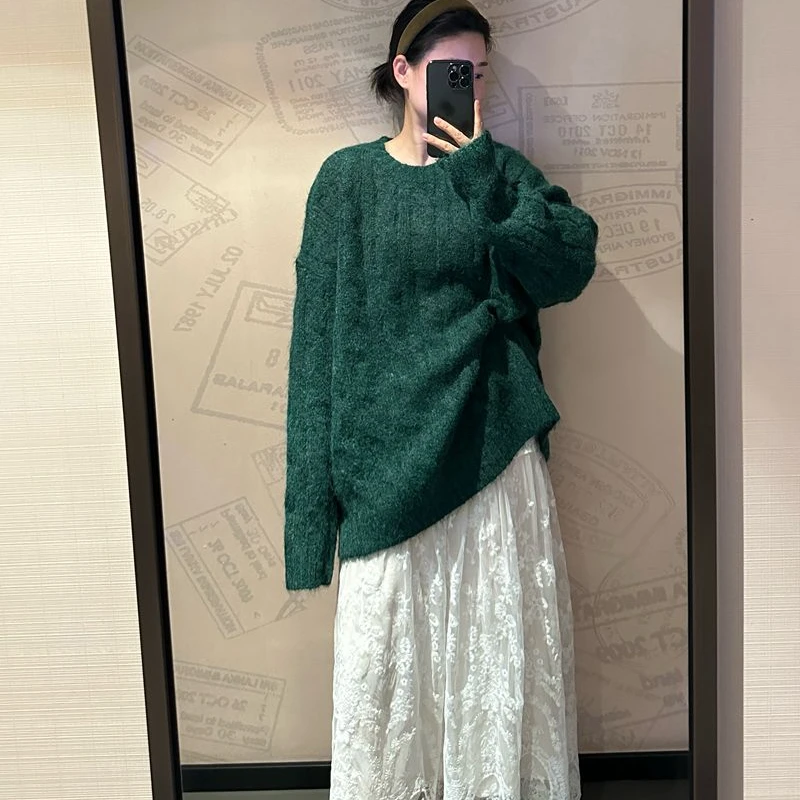 2024新款欧货4色麻花显瘦气质毛衣女士百搭上衣套头圆领宽松