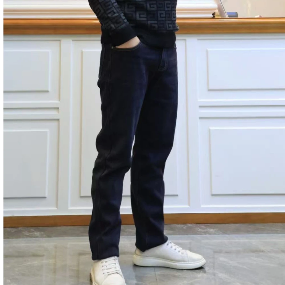 帕萨度男士冬季商务休闲简约灰蓝色加绒牛仔裤9322