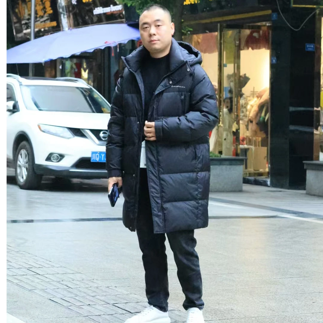 帕萨度男士时尚休闲中长款微阔带帽羽绒服6018