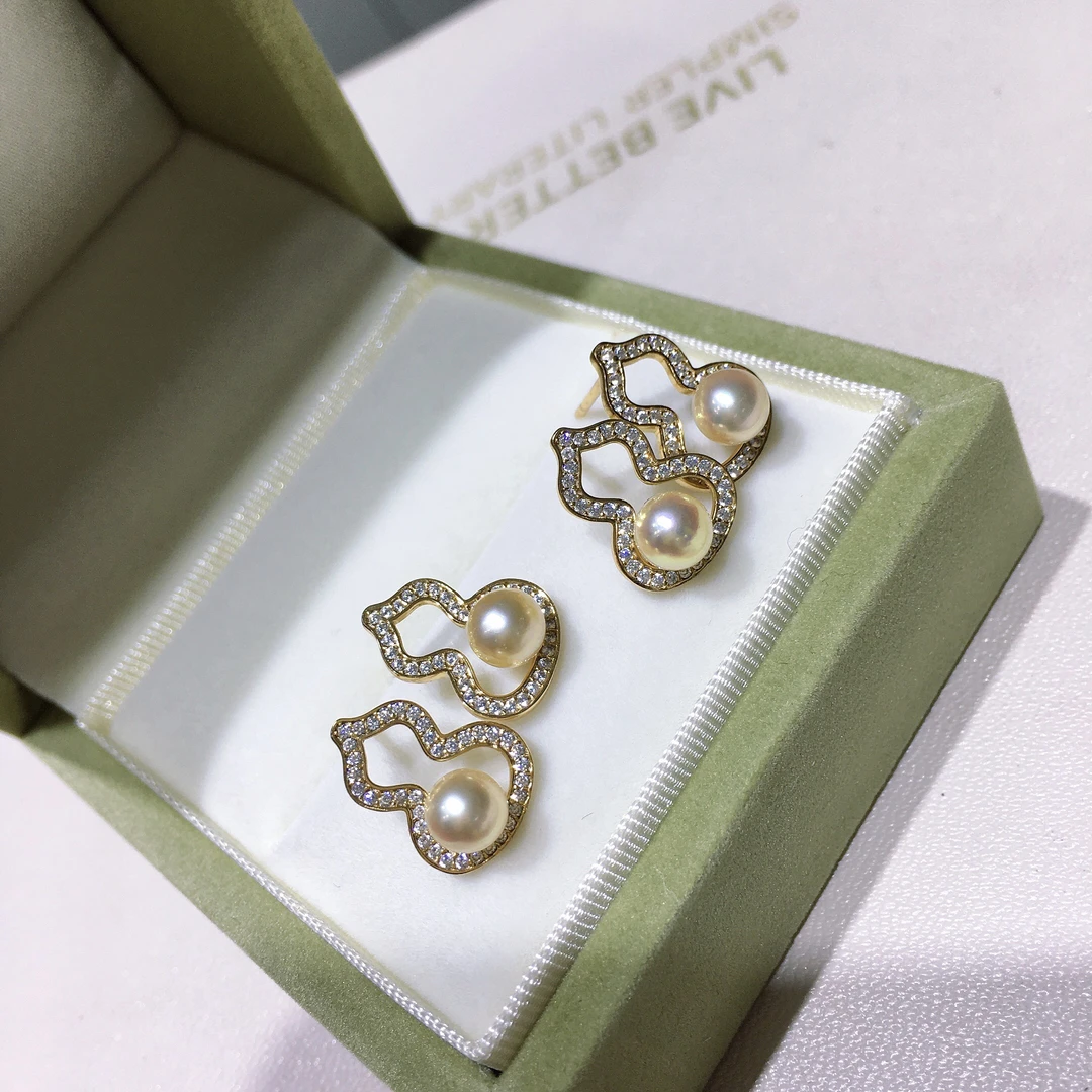 羽皇金葫芦耳环5-5.5mm天然色镜面光几乎无瑕akoya海水珍珠