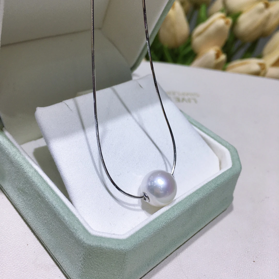 11-12mm强光微瑕淡水路路通S925银蛇骨链针式链45cm配绒布袋