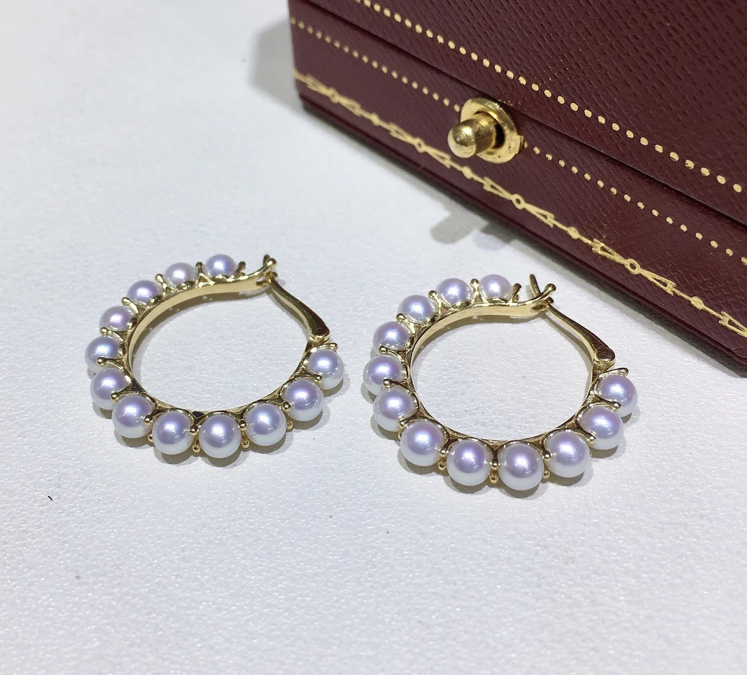 时尚甜甜圈珍珠耳环4-4.5mm高品质超级镜面光淡水ak配18K厚金质感