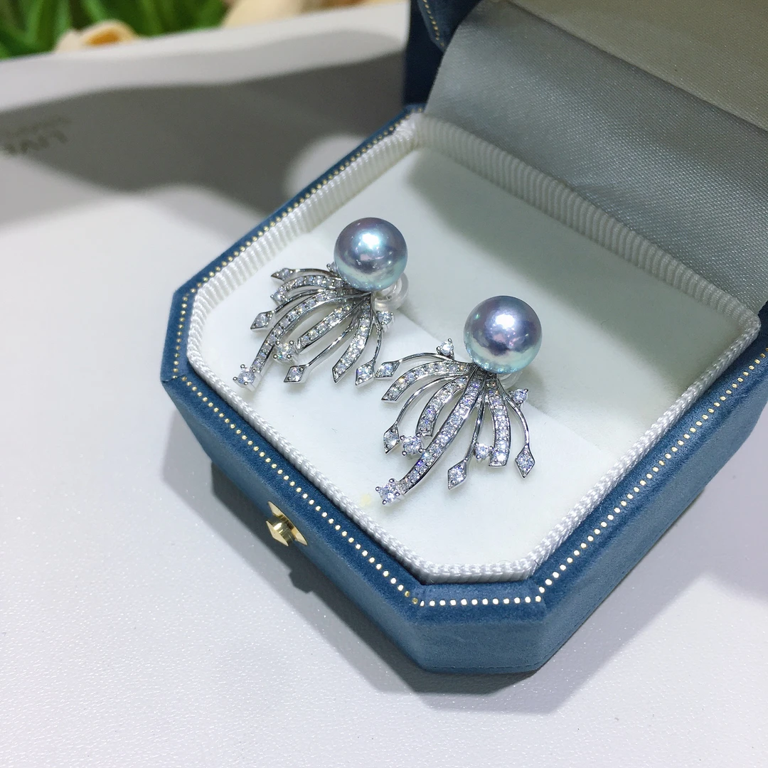 「耐思精品」8-8.5mm 高品质炫彩极微瑕真多麻色海水珍珠耳环