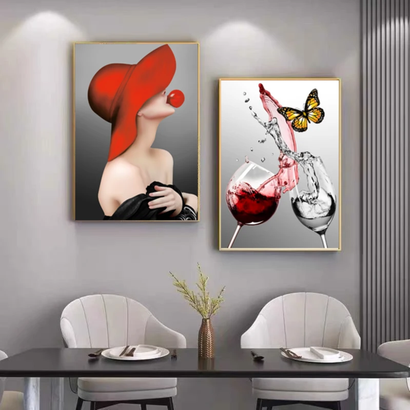 现代轻奢餐厅装饰画简约饭厅餐桌墙面壁画创意酒杯厨房艺术晶瓷画
