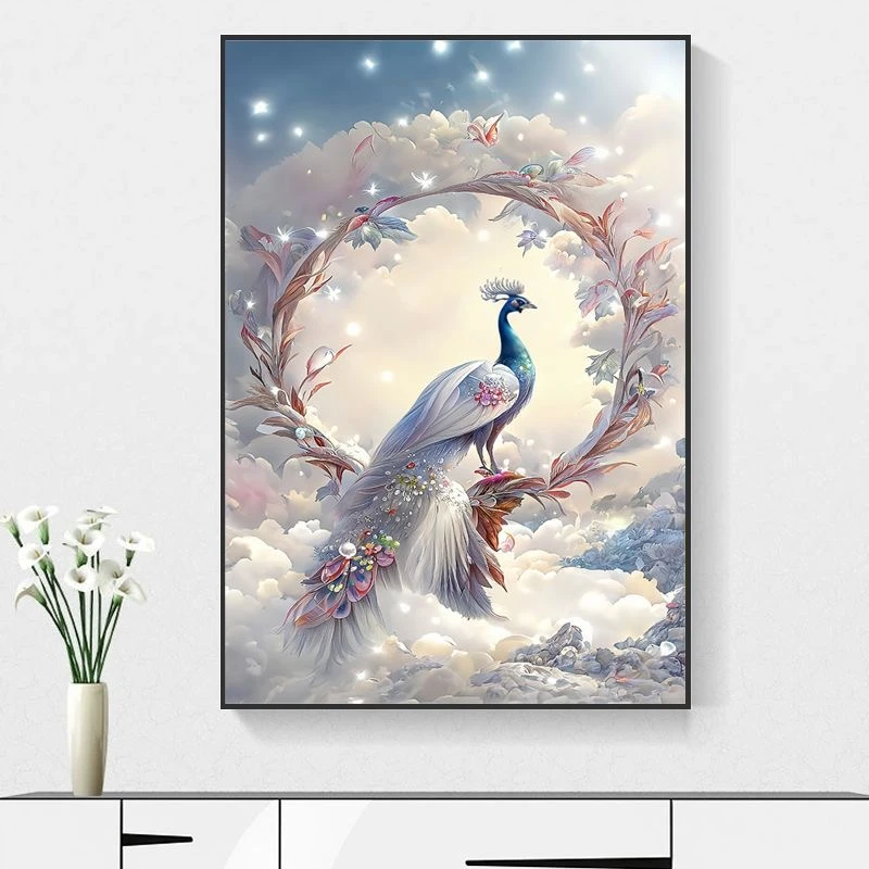孔雀装饰画现代简约客厅餐厅挂画电视柜餐边柜摆画治愈系孔雀壁画