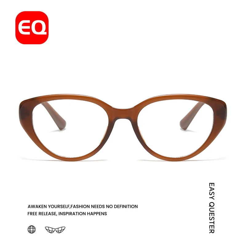 EQ眼镜近视黑框猫眼可配度数白鹿防蓝光2107近视镜茶色时尚超轻