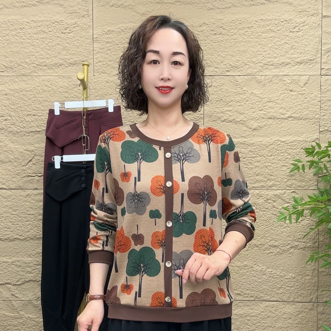 2024秋季长袖新款时尚洋气妈妈装宽松显瘦遮肚减龄气质休闲百搭女