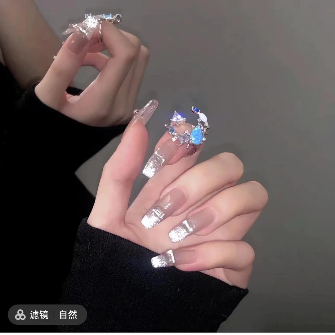 JJ手工定制甲片拆卸穿戴假指甲成品防水延长温柔指尖星河猫眼美甲