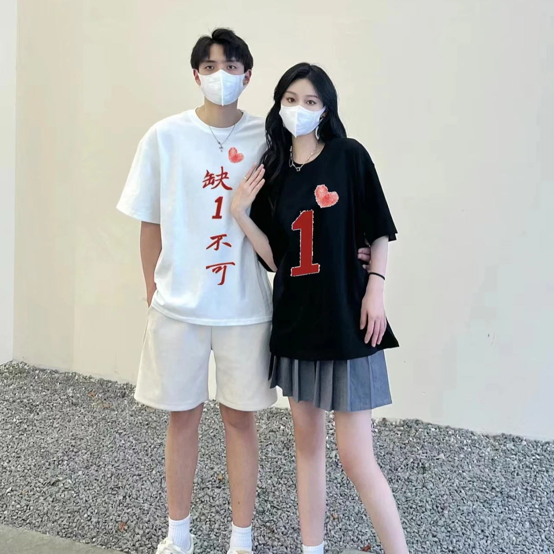 情侣装重磅纯棉印花短袖t恤男女夏季ins休闲百搭宽松潮流圆领上衣