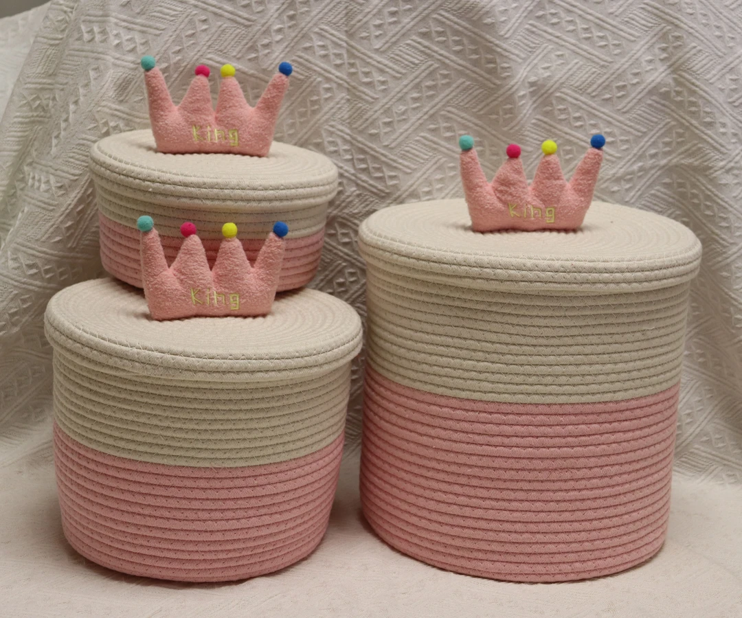 创意手工编织可爱王冠家用桌面收纳编织收纳筐收纳筐储收纳编织筐