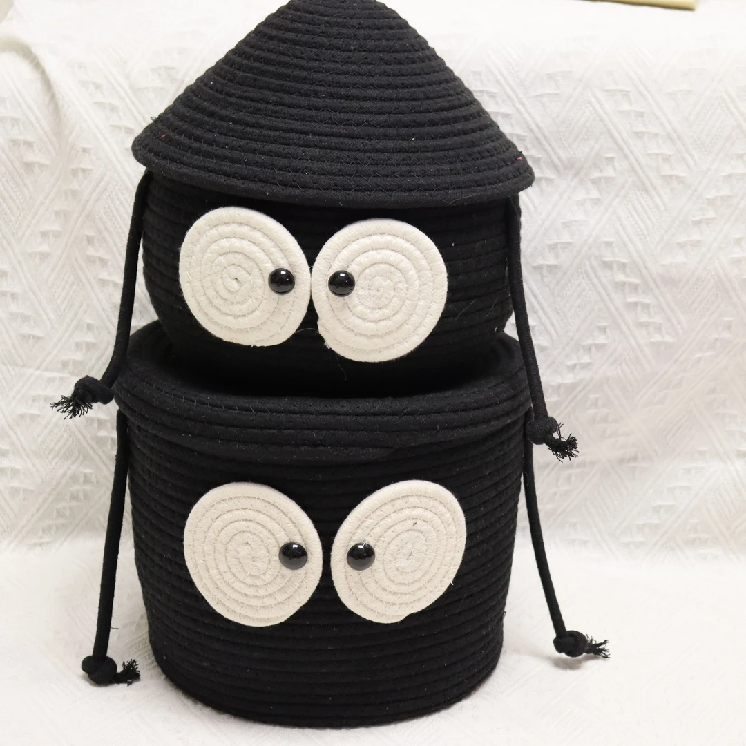 【书源】创意编织置物卡通可爱黑煤球大容量客厅办公日系收纳盒棉绳