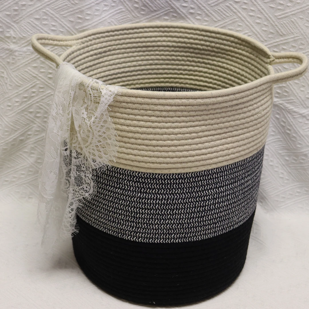 【书源】简约风家用编织置物脏衣篮灰色圆形北欧杂色白色织筐收纳盒