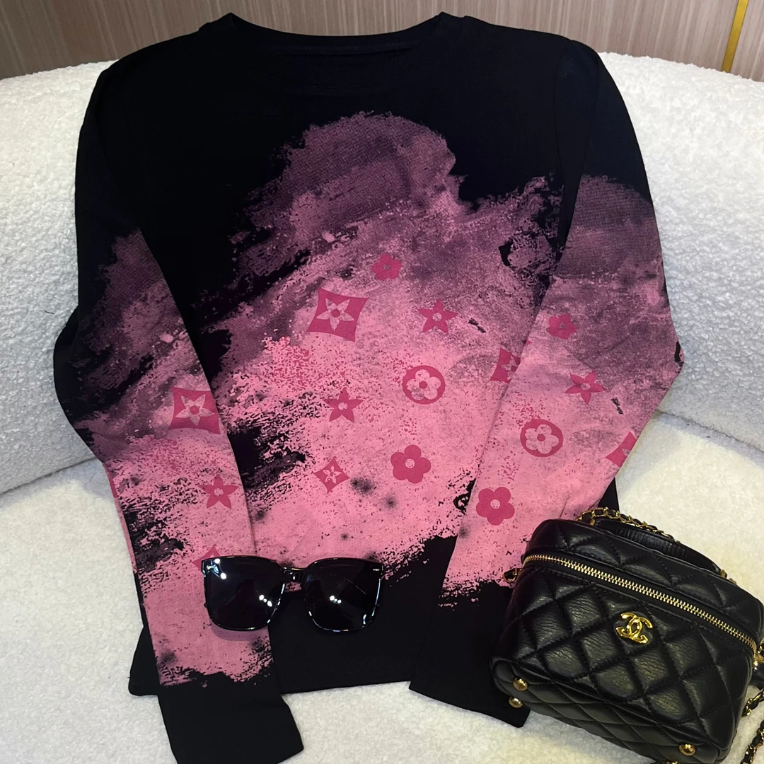 粉漠时尚宽松潮牌圆领长袖百搭印花轻奢潮流设计高级打底00001#