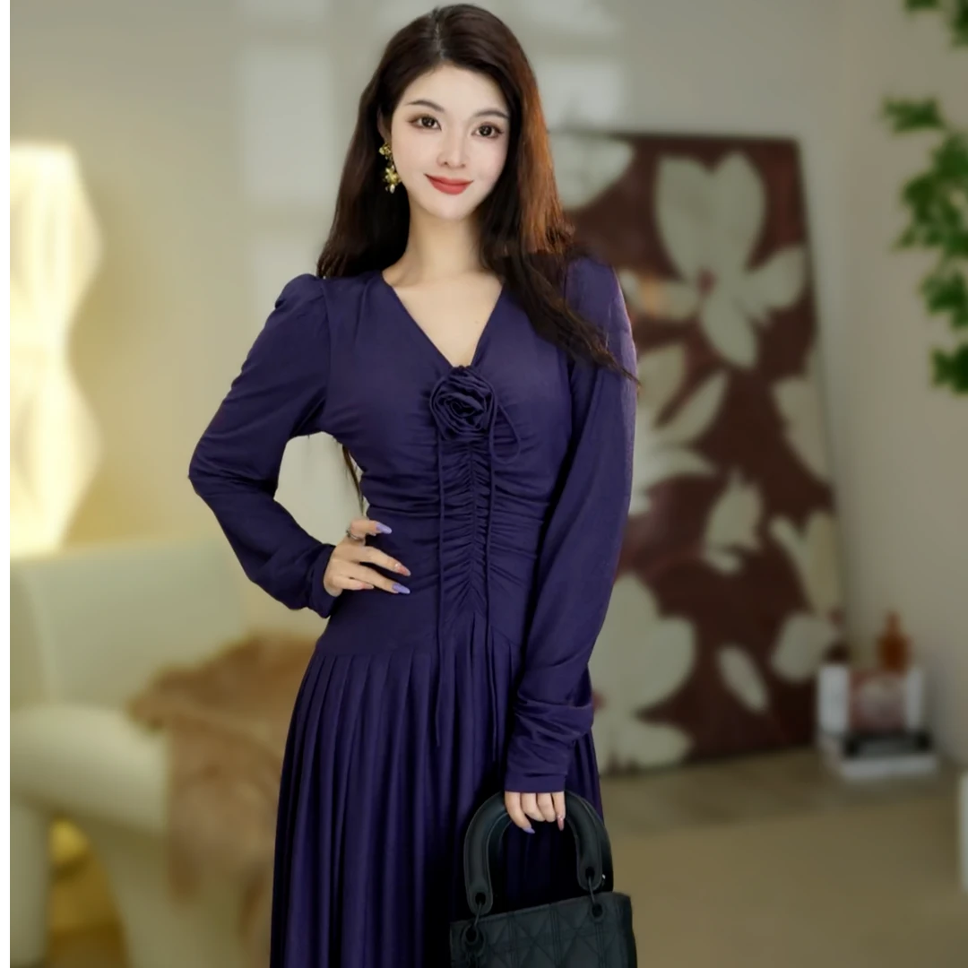 【真真】秋季法式气质高级感小众设计修身显瘦连衣裙-ZX636