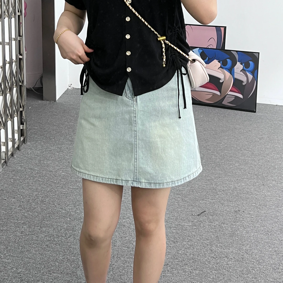 夏季大码时尚百搭气质高腰牛仔短裙胖mm遮肚子显瘦a字半身裙1289#