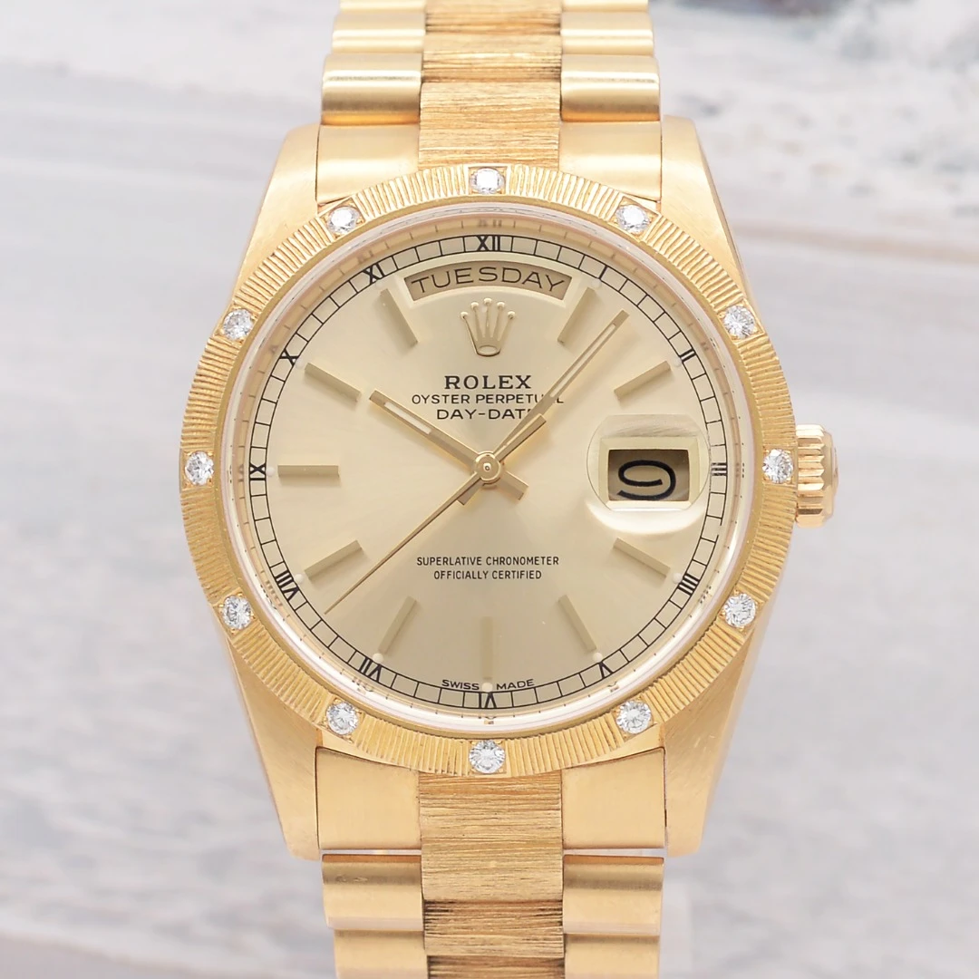99新 Rolex/劳力士 爱换/星期日历型18308/18K黄金原钻/36mm男表