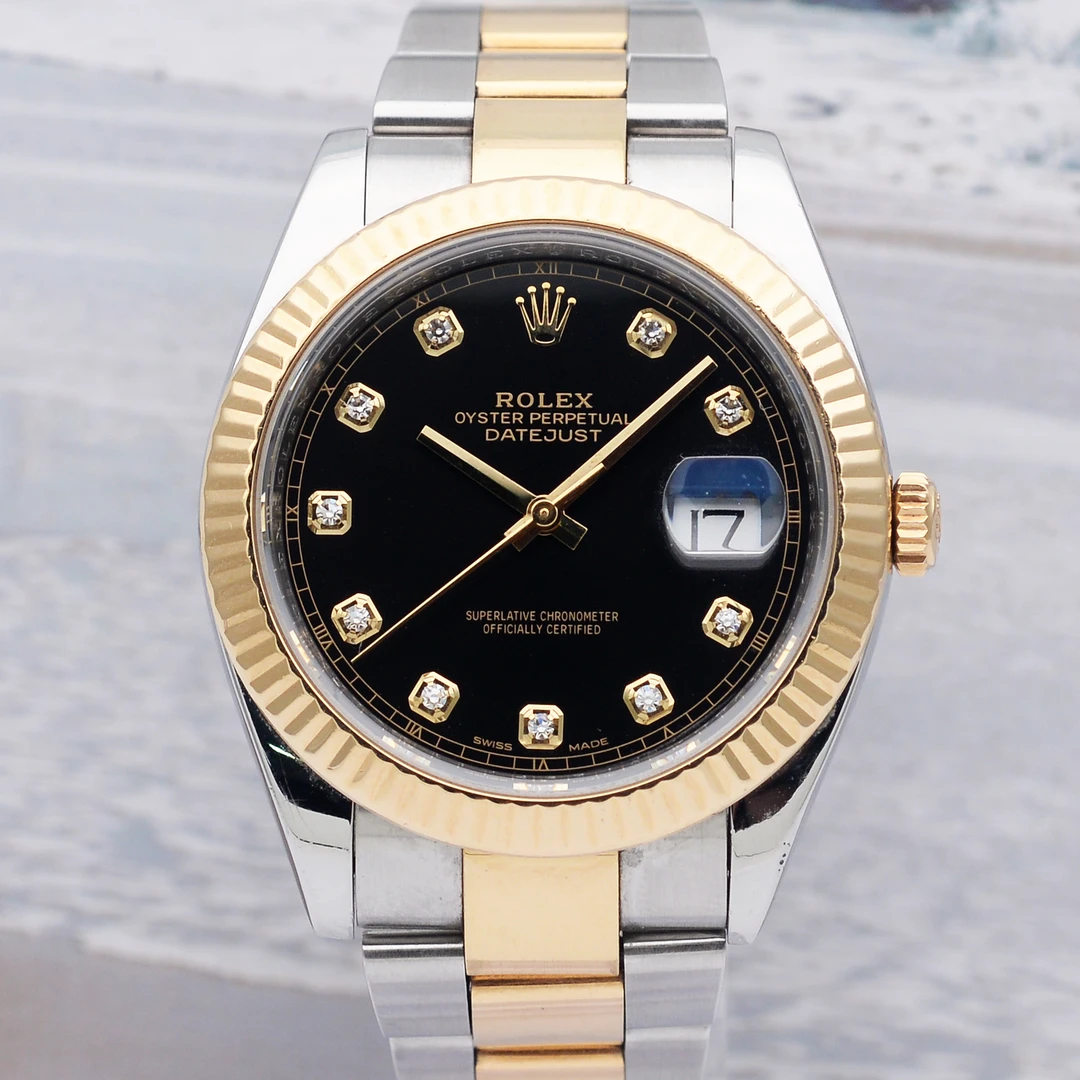 99新 Rolex/劳力士 爱换日志126333黑盘原钻间金41mm自动机械男表